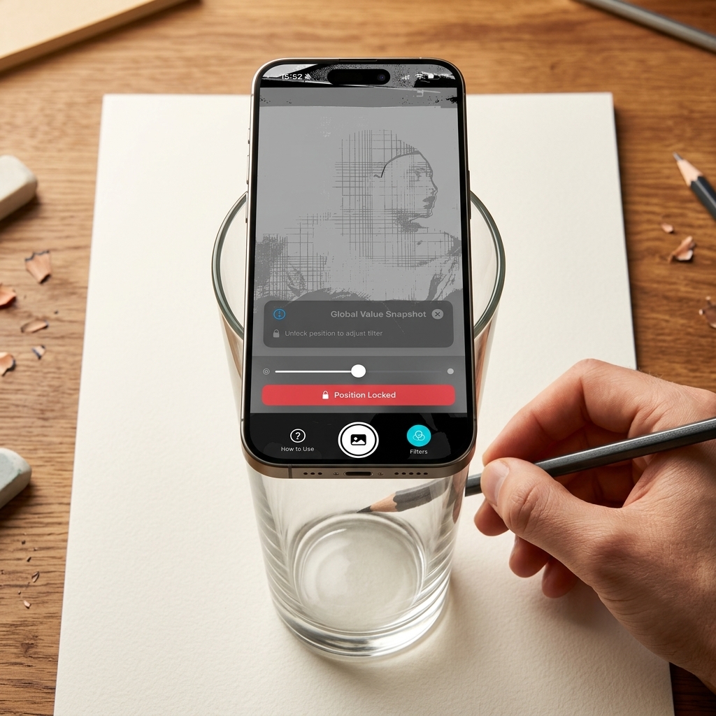 Balancing an iPhone on a beer glass to create an overhead tracing rig